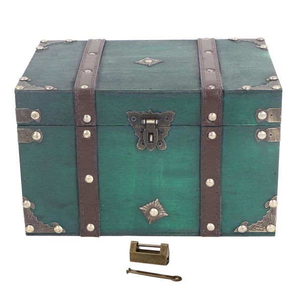 Träförvaringslåda Antik Elegant dekorativ organizer med lås för fotografering Emerald XL-låda med nyckellås