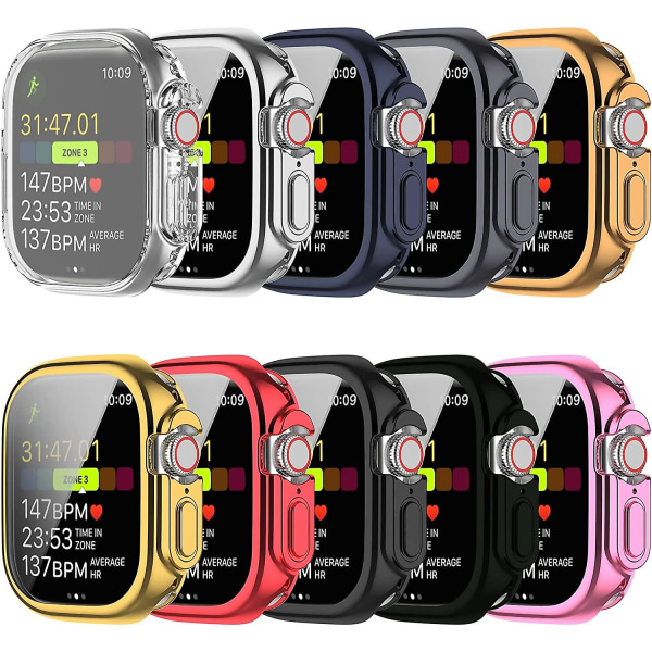 10 st case kompatibel Apple Watch Ultra 49 mm med skärmskydd Tpu Soft Full Cover Pläterad Bumper Case