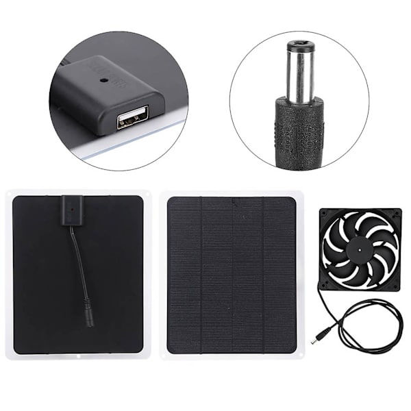 12V 10W Solcellepanel med USB-utgang for batterilading og sett med vifte for kjæledyr