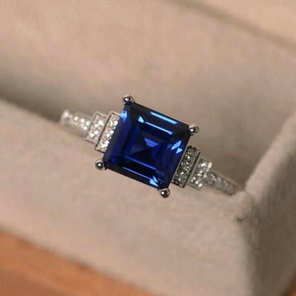 Cao fit moderiktig damring Vitguldpläterade zirkoner med diamanter Nya mörkblå fingerring handsmycken Blue