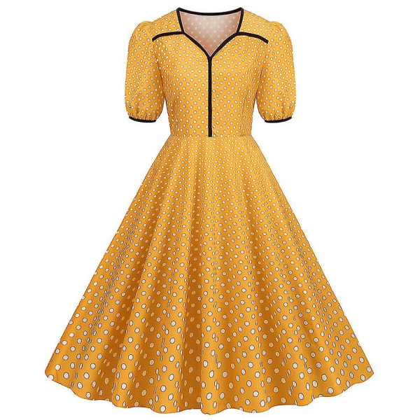 Dam 50-tal Retro Polka Dots Klänning Hepburn stil Festklänningar Vintage kortärmad V-hals svängklänning Pink S