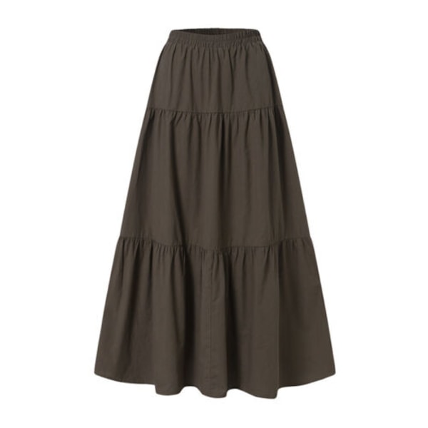 Kjol med resår i midjan Kjol A-linje dam Veckad vintage casual kjol brown XL