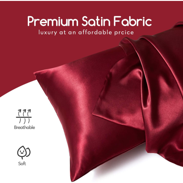 Silk Satin Örngott 2-pack (utan fyllmedel) Burgundy 51X91cm