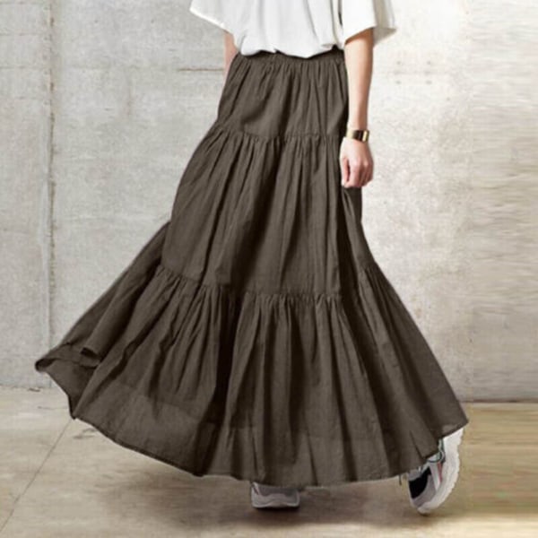Kjol med resår i midjan Kjol A-linje dam Veckad vintage casual kjol black XL