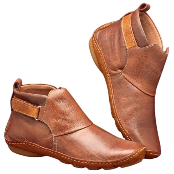 Vintage Flat Boots Ankel top skor Mjuka läderboots Brown 38