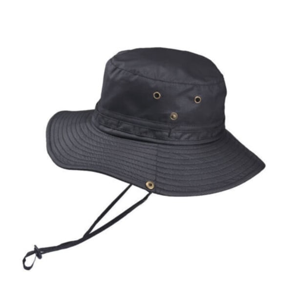 Solhatt UV-skydd Bred brättad buckethatt som andas Sommarfiske för män och kvinnor Black