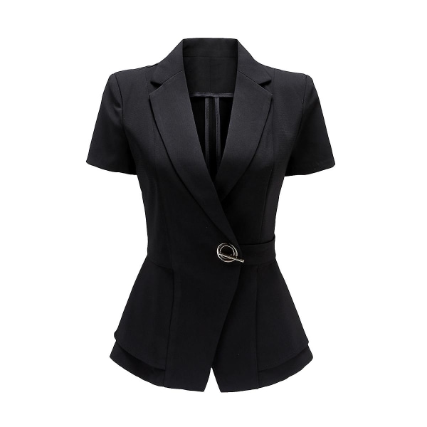 Business kontor dam slim fit kortärmad byxa set dam 2-delad enfärgad kostym Vit kostym set slim fit temperament Black L