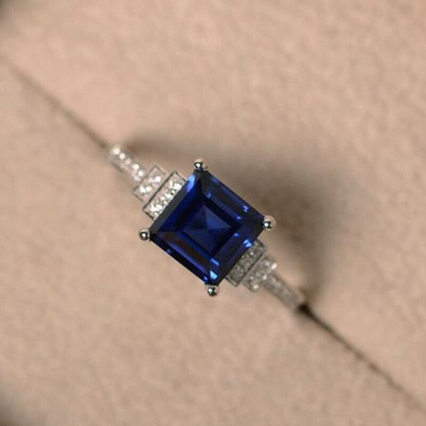 Cao fit moderiktig damring Vitguldpläterade zirkoner med diamanter Nya mörkblå fingerring handsmycken Blue