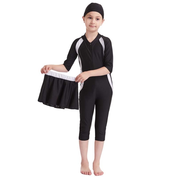 Konservativ baddräkt för flickor Baddräkt för barn med cap Black 130CM