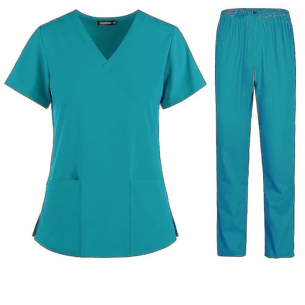 Medicinsk och omvårdnad arbetskläder skönhetssalong tandläkare operationssal kostym kvinnlig sjuksköterskeduk kortärmad medicinsk kläder Navy Blue M