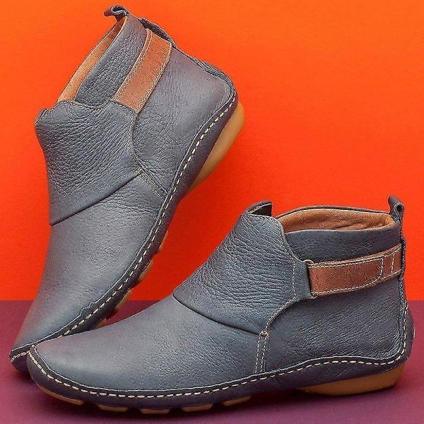 Vintage Flat Boots Ankel top skor Mjuka läderboots Gray 38