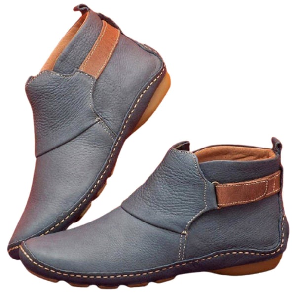 Vintage Flat Boots Ankel top skor Mjuka läderboots Brown 41