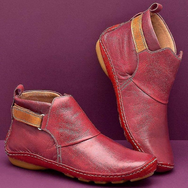 Vintage Flat Boots Ankel top skor Mjuka läderboots Gray 41