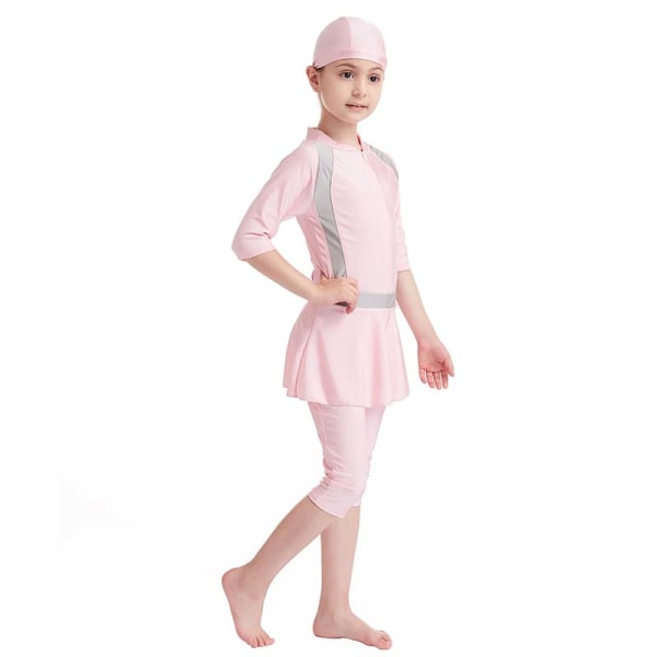 Konservativ baddräkt för flickor Baddräkt för barn med cap Pink 140CM