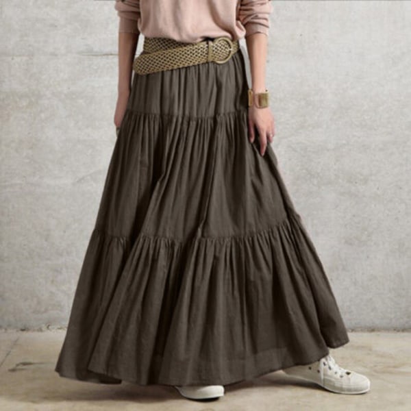 Kjol med resår i midjan Kjol A-linje dam Veckad vintage casual kjol brown S