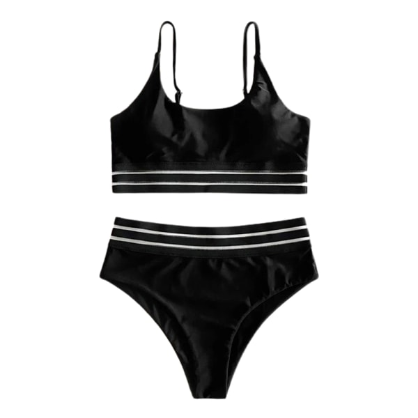 Kvinnor med hög midja Bikini Set Baddräkt Badkläder Mesh Patchwork  S Black S