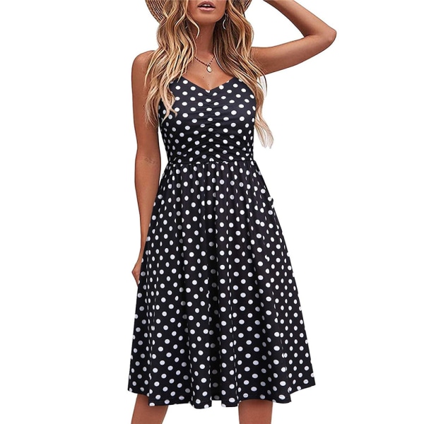 Sommarklänning för damer Sexig printed casual ärmlös klänning Black dots XL