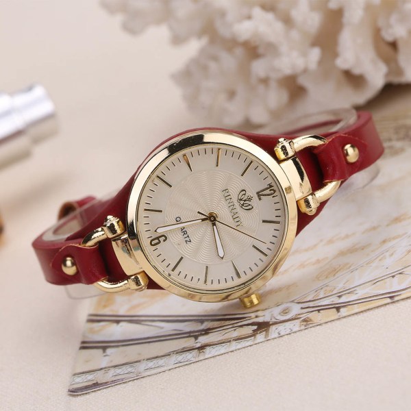 Kvinnor Casual Klockor Rund Urtavla Nit PU Läderarmband Armbandsur Dam Analog Quartz Watch Present white