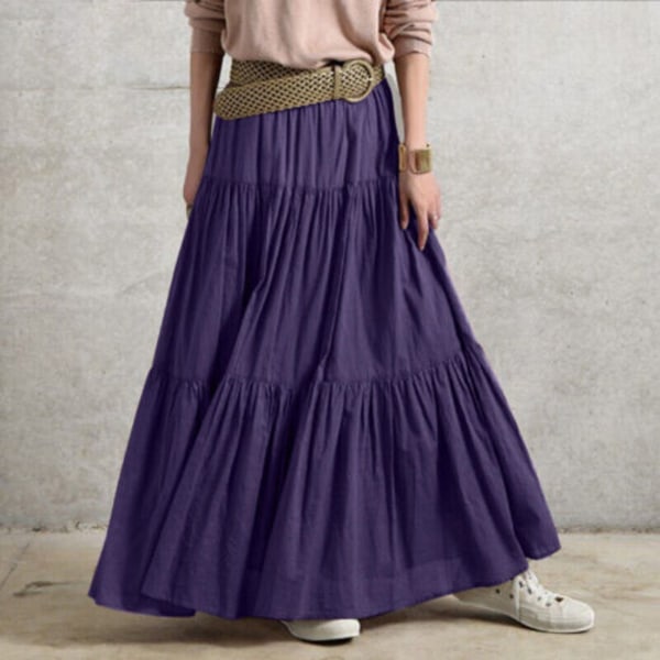 Kjol med resår i midjan Kjol A-linje dam Veckad vintage casual kjol purple M