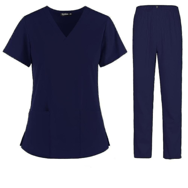 Medicinsk och omvårdnad arbetskläder skönhetssalong tandläkare operationssal kostym kvinnlig sjuksköterskeduk kortärmad medicinsk kläder Navy Blue M