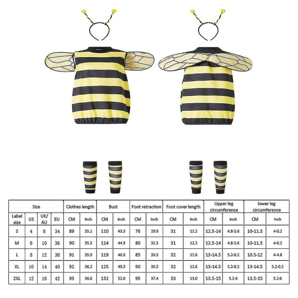 Dam Bee Kostym Accessoarer Halloween Bee Cosplay Kostym Bee Kostym Set L