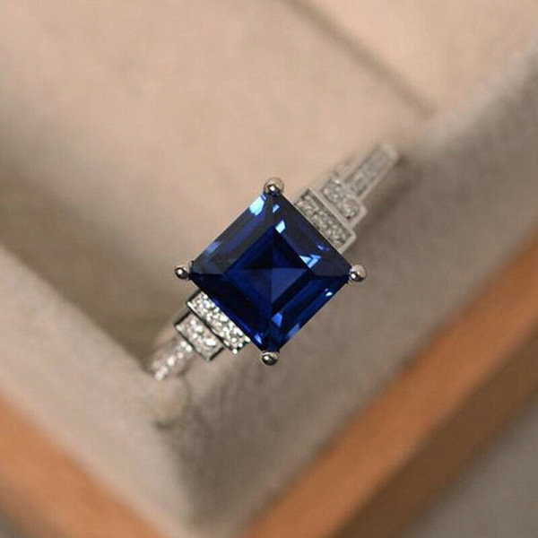 Cao fit moderiktig damring Vitguldpläterade zirkoner med diamanter Nya mörkblå fingerring handsmycken Blue