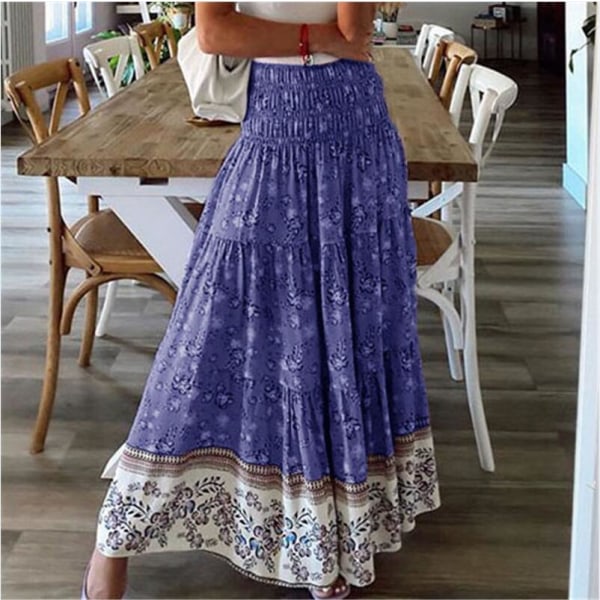 Print camisole Högmidjad kjol modern minimalistisk modell Högmidjad lång strandkjol för kvinnor Swing halvkjol bohemisk casual Blue S