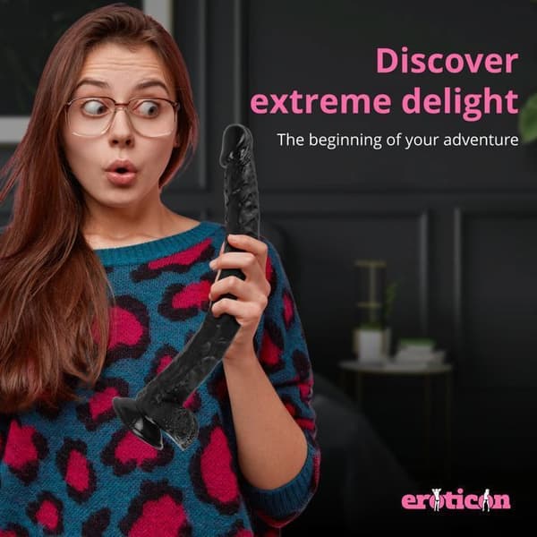 Gode - Eroticon - Mega Realistisk - 40 cm - Silikone - Ventouse - Unisex Svart