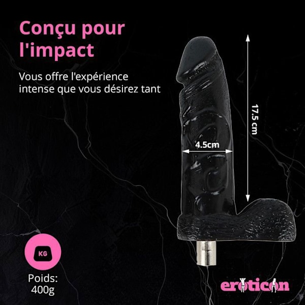 Gode - Eroticon - Noir - Insertion 17,5 cm - Connecteur 3XLR - Unisex Svart