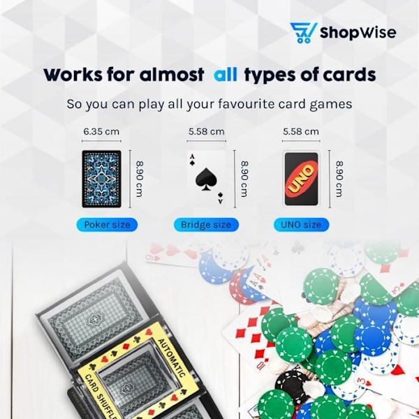 ShopWise automatisk kortblander – batteridrevet elektronisk kortblander med gratis spillekort og Svart