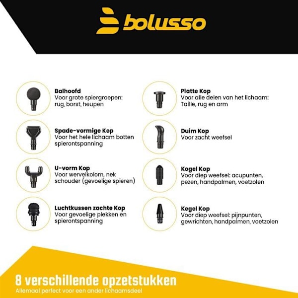 Bolusso Premium Hierontavasara - Urheilu- ja rentoutushieronta - Hierontalaite - 8 päätä - 30 tilaa - Ilmainen e-kirja Svart
