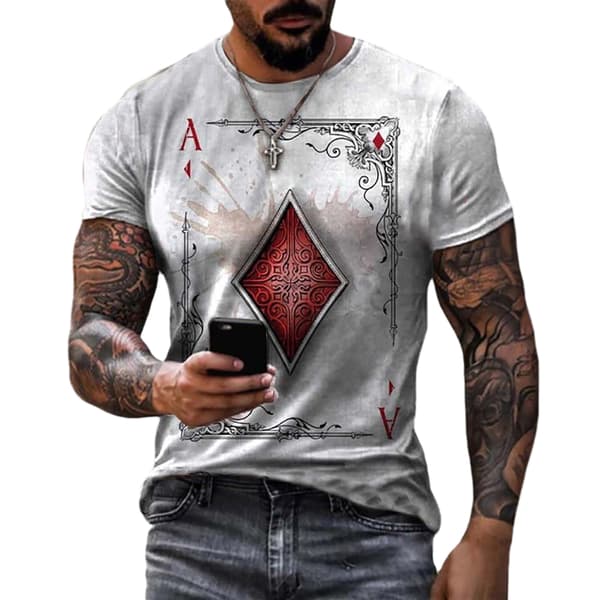 Kortärmad för män med spelkortstryck Khaki.k Khaki 2XL