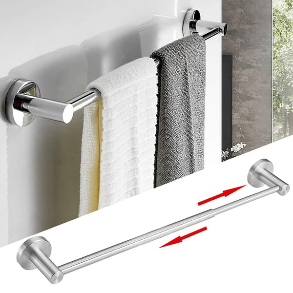 Teleskopisk håndklestang robust rustfri justerbar 304 rustfritt stålholder veggmontert stativ baderomstilbehør Silv .. Silver Single Layer