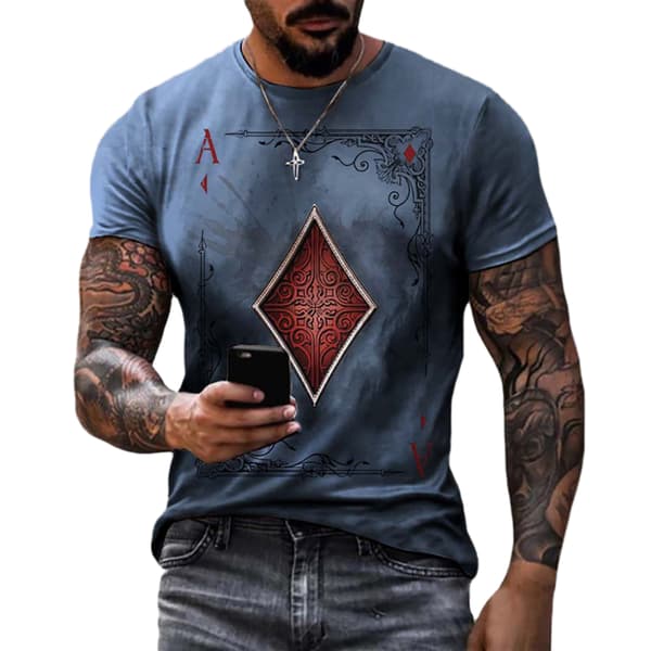 Kortärmad för män med spelkortstryck Blue.k Blue 3XL