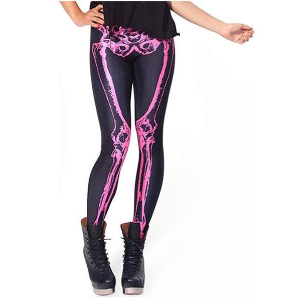 Skelettleggings Svart med rosa skelett Pink S