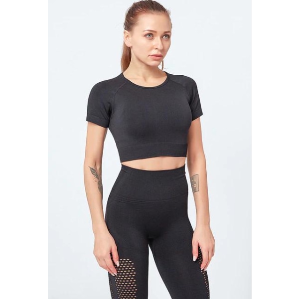 Sort crop top sømløs med luftig ryg Black L