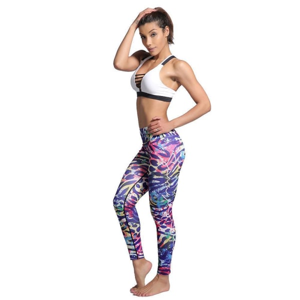 Färgglada Djurmönstrade Yoga Leggings MultiColor L