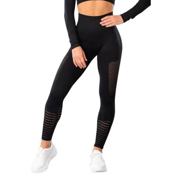 Svarta Seamless Tights Leggings Mesh Black L