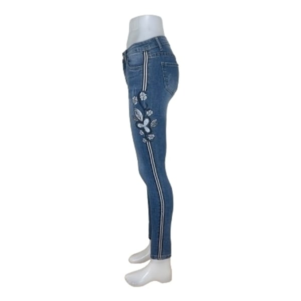 Blå jeans med striber på siderne og mønstre Blue M