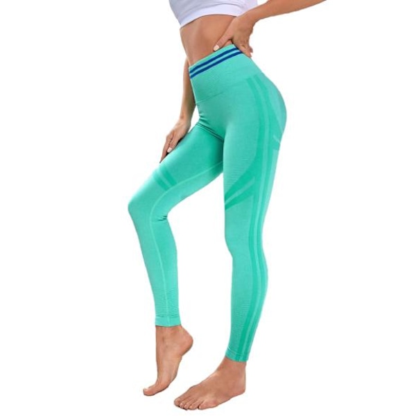 Seamless Sport Yoga Gröna Leggings med blå ränder Green M