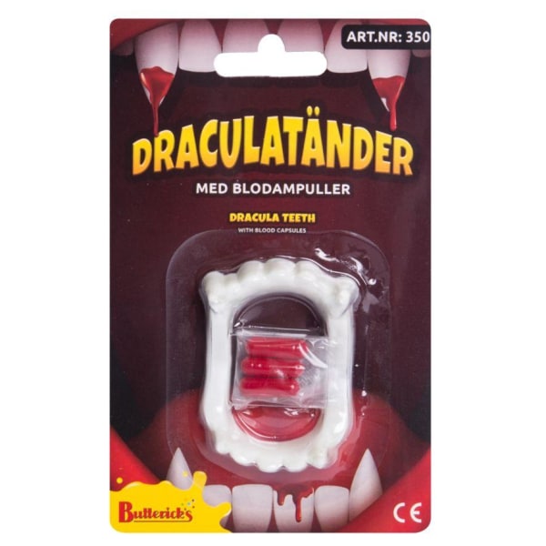 Dracula tænder med blodampuller Halloween White one size