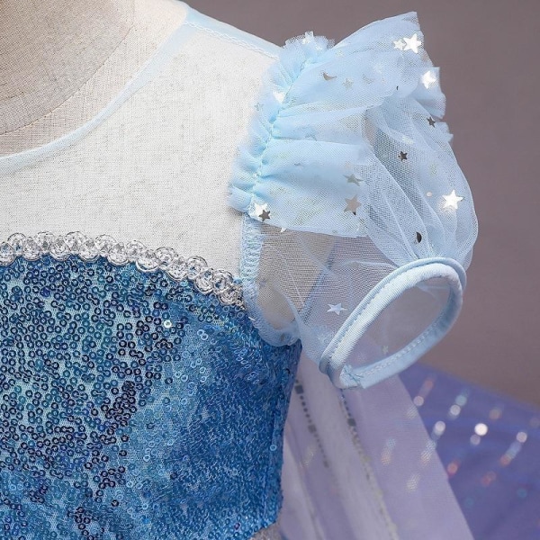 Elsa prinsessekjole med aftagelig trailer i bølgende blå Blue 140