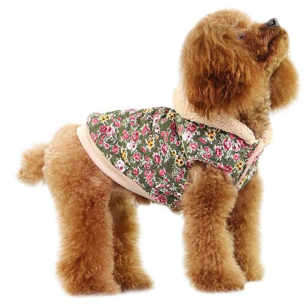 Hundejakke blomstret med hætte Foret Hundetøj MultiColor XL