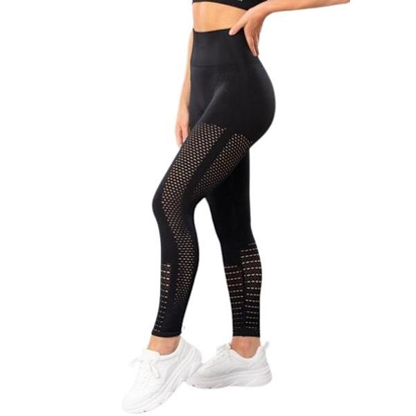 Svarta Seamless Tights Leggings Mesh Svart L