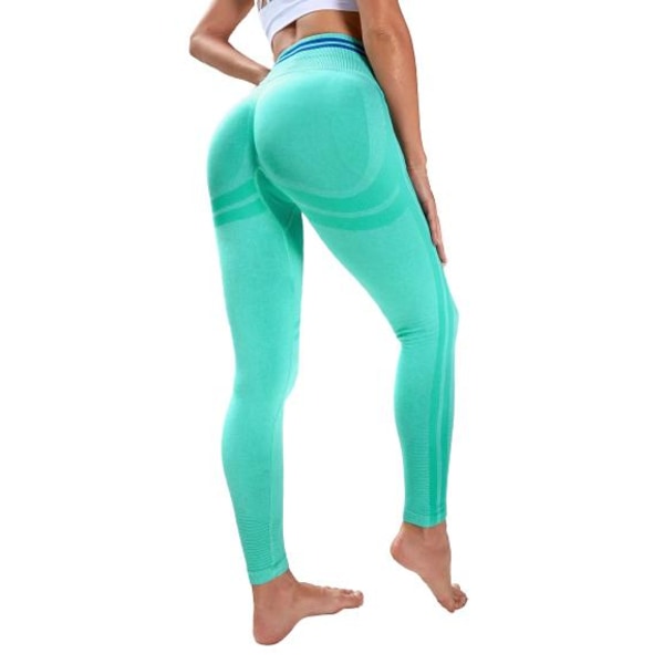 Seamless Sport Yoga Gröna Leggings med blå ränder Green M