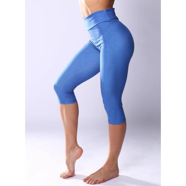 Blå capri leggings i mjukt borstat material Blue S/M