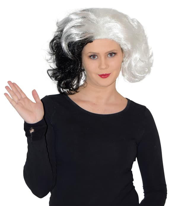 Svartvit Peruk Diva Cruella Svart one size
