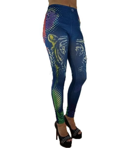 Leggings med Tiger i jeanstryck Blå one size