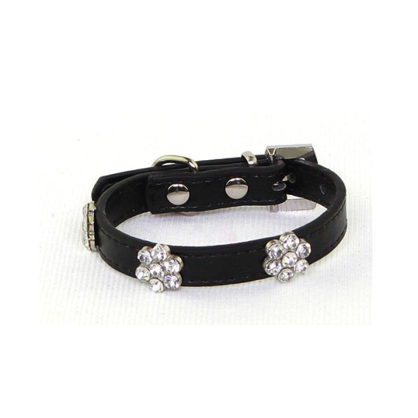 Hundhalsband  med stenar i form av blomma S 1.5 x 37 cm Black S