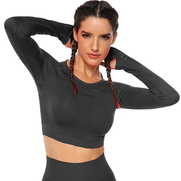 Svart Crop Top seamless med långa armar. Black M